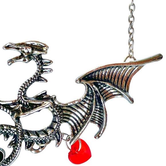 Goth Witchy Dragon Heart Crystal Pendant Necklace Halloween Cosplay - Picture 6 of 13